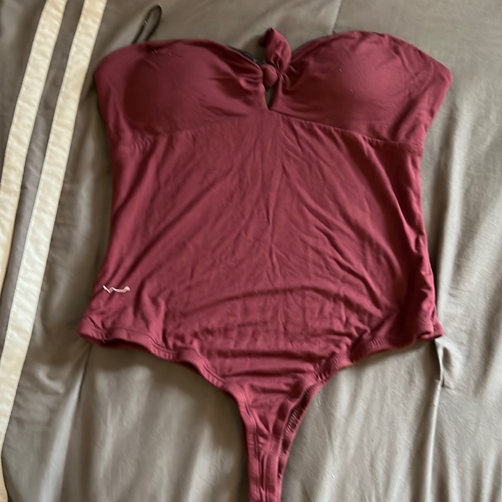 Maroon strapless one piece